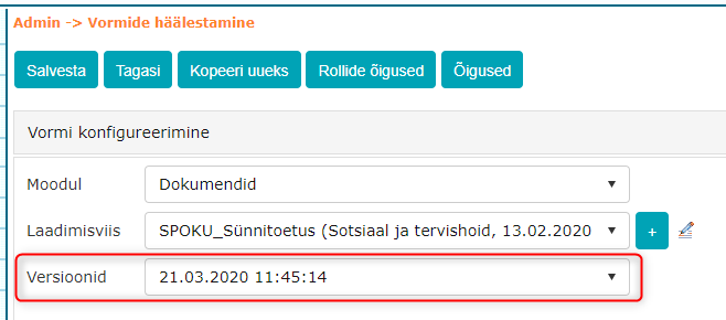 !Versioonide rippmenüü