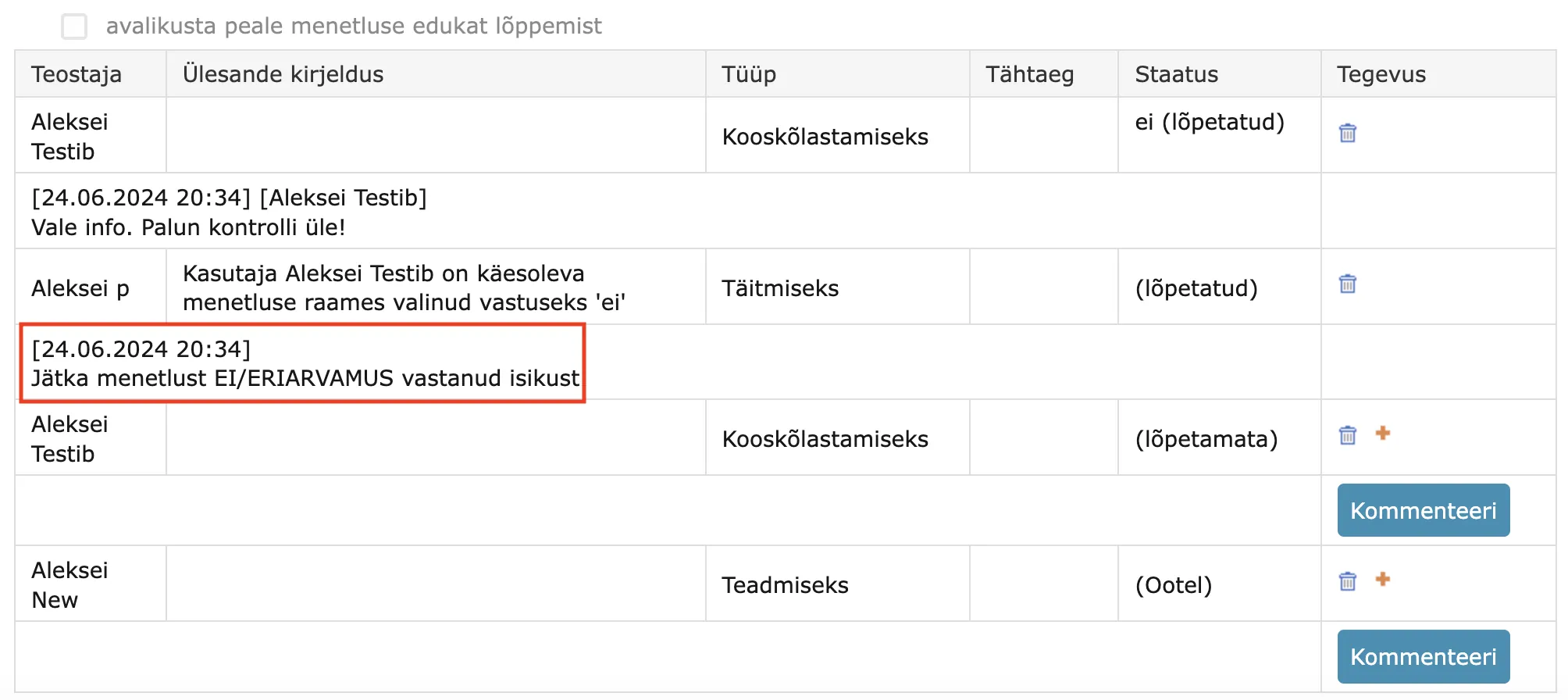 !Ülesande kommentaar puudub