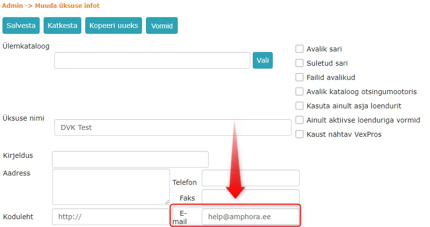 !Üksuse e-posti aadress