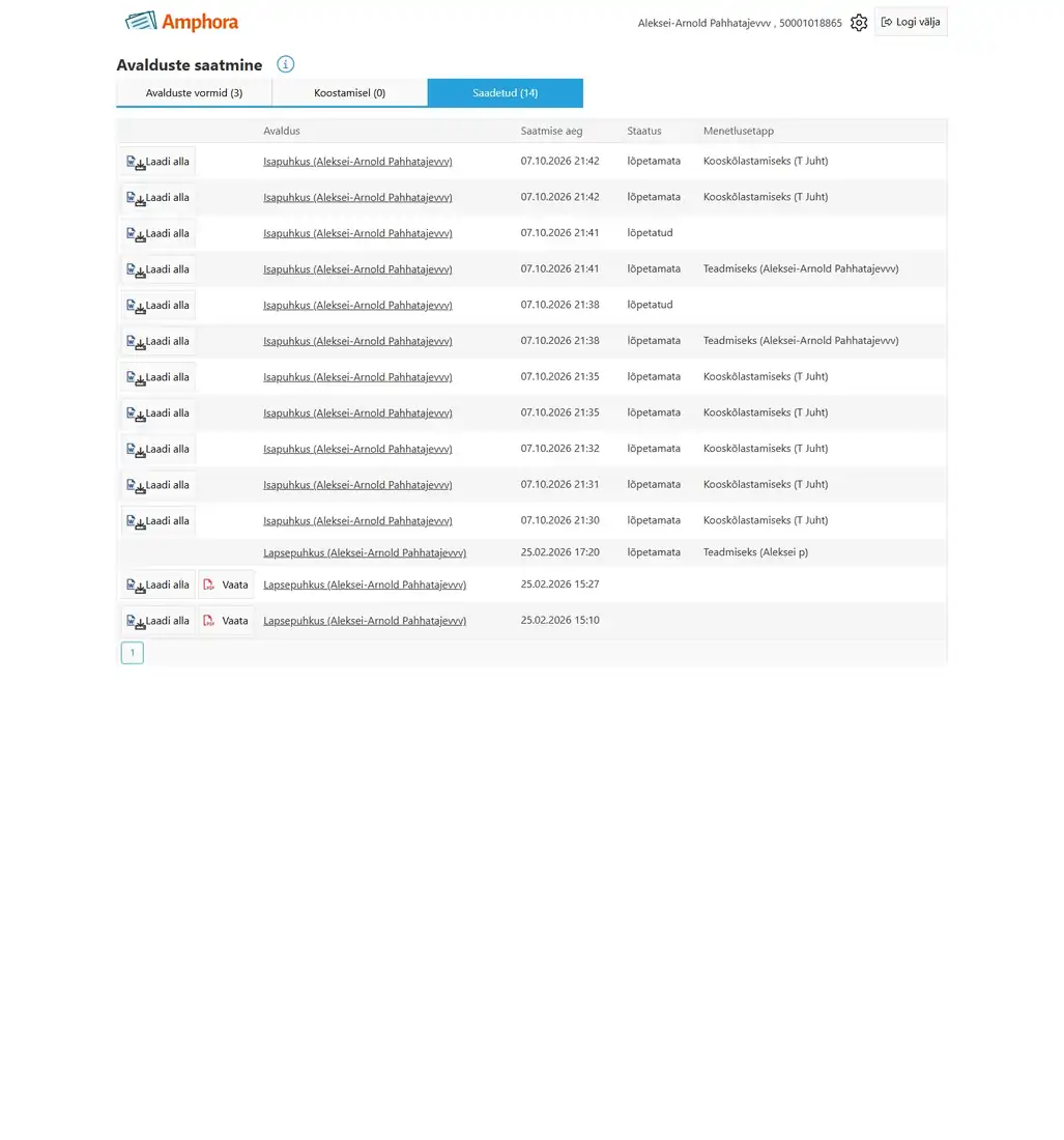 Iseteeninduse sakk Saadetud: saatmise aeg, staatus ja menetlusetapp